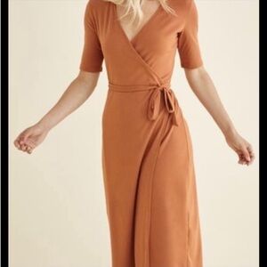 Amour Vert Rust Wrap Dress | Organic Cotton Modal Blend | XS
